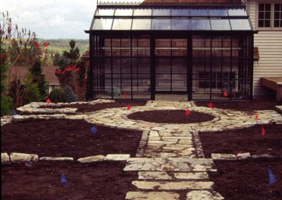 During construction, the geometry and the bare bones of the garden